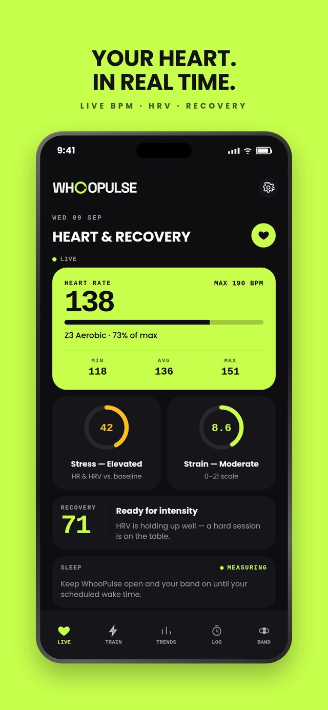 Live screen — real-time heart rate and sleep