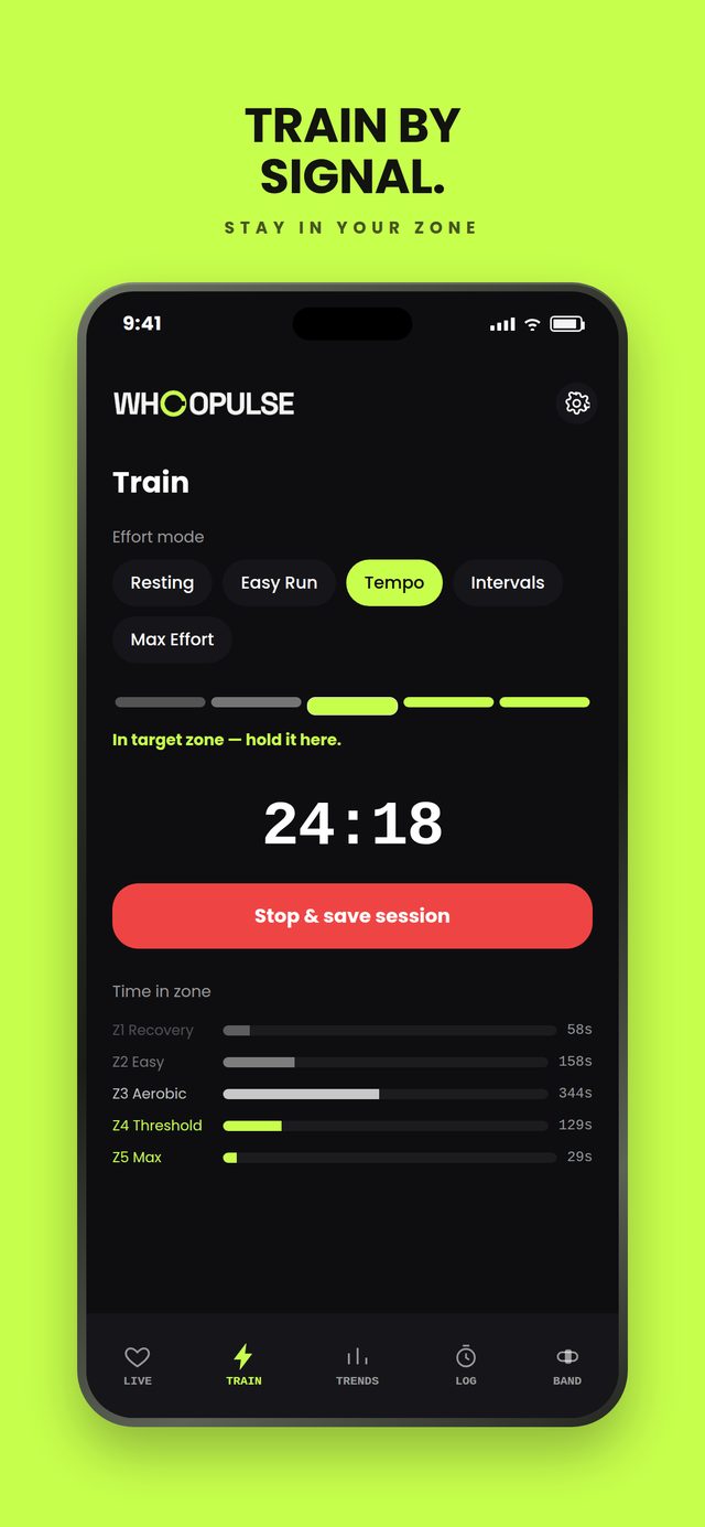 Training screen — session zones