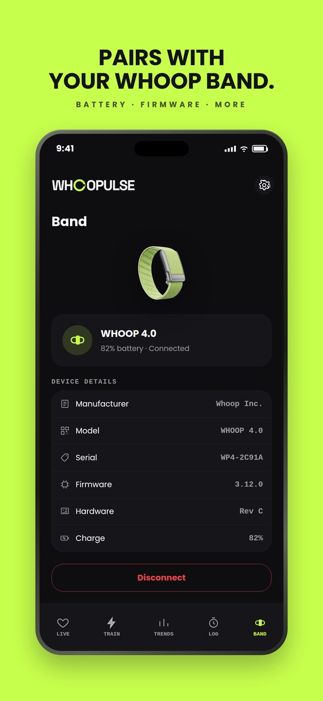 Band screen — Bluetooth connection